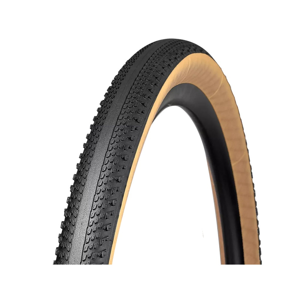 Specialized Pathfinder TLR gravel tire with black tread and tan sidewall, 700x50C