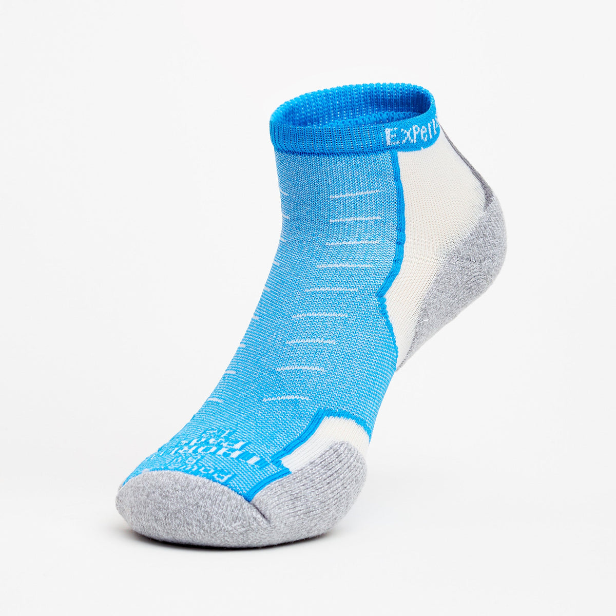 Thorlos Experia Energy low-cut athletic sock in blue, white, and gray