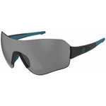 Ryders Eyewear Fitz sunglasses with matte black frame, blue temple tips, and grey mirrored lens