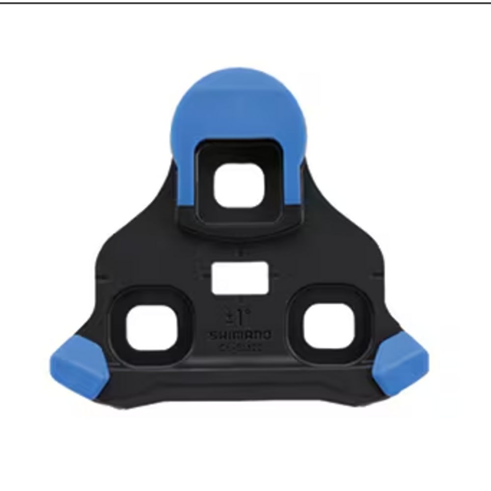 Shimano SPD-SL road bike cleat in black with blue rubber wings, 2-degree float