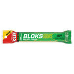 Clif Bloks Sours Green Apple Energy Chews single serving stick pack on white background