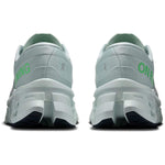 On Cloudmonster 3 running shoes pair in Brook Flurry, rear heel view showing Helion midsole