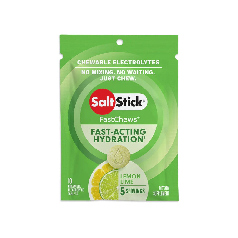 SaltStick FastChews Lemon Lime chewable electrolyte tablets, 10 count green pouch