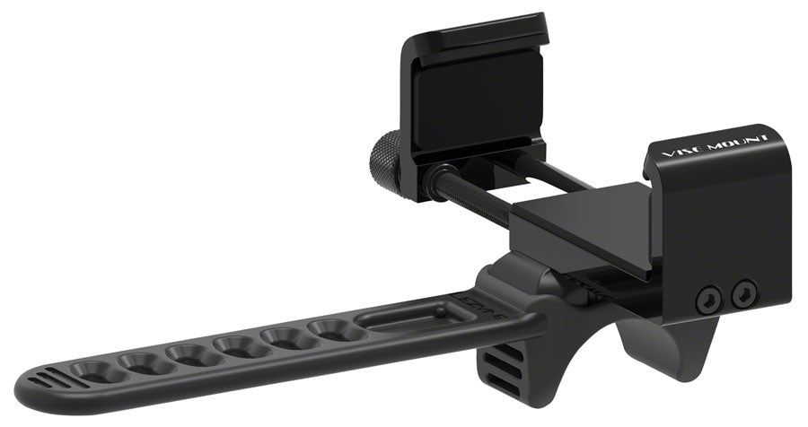 Lezyne Smart Vise Phone Mount black shown from low angle displaying full assembly and handlebar clip