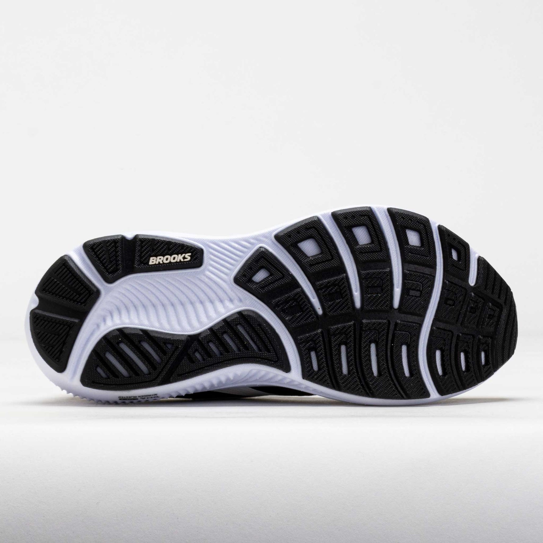 Brooks Ghost 18 running shoes in black/grey/white colorway with mesh upper and white sole