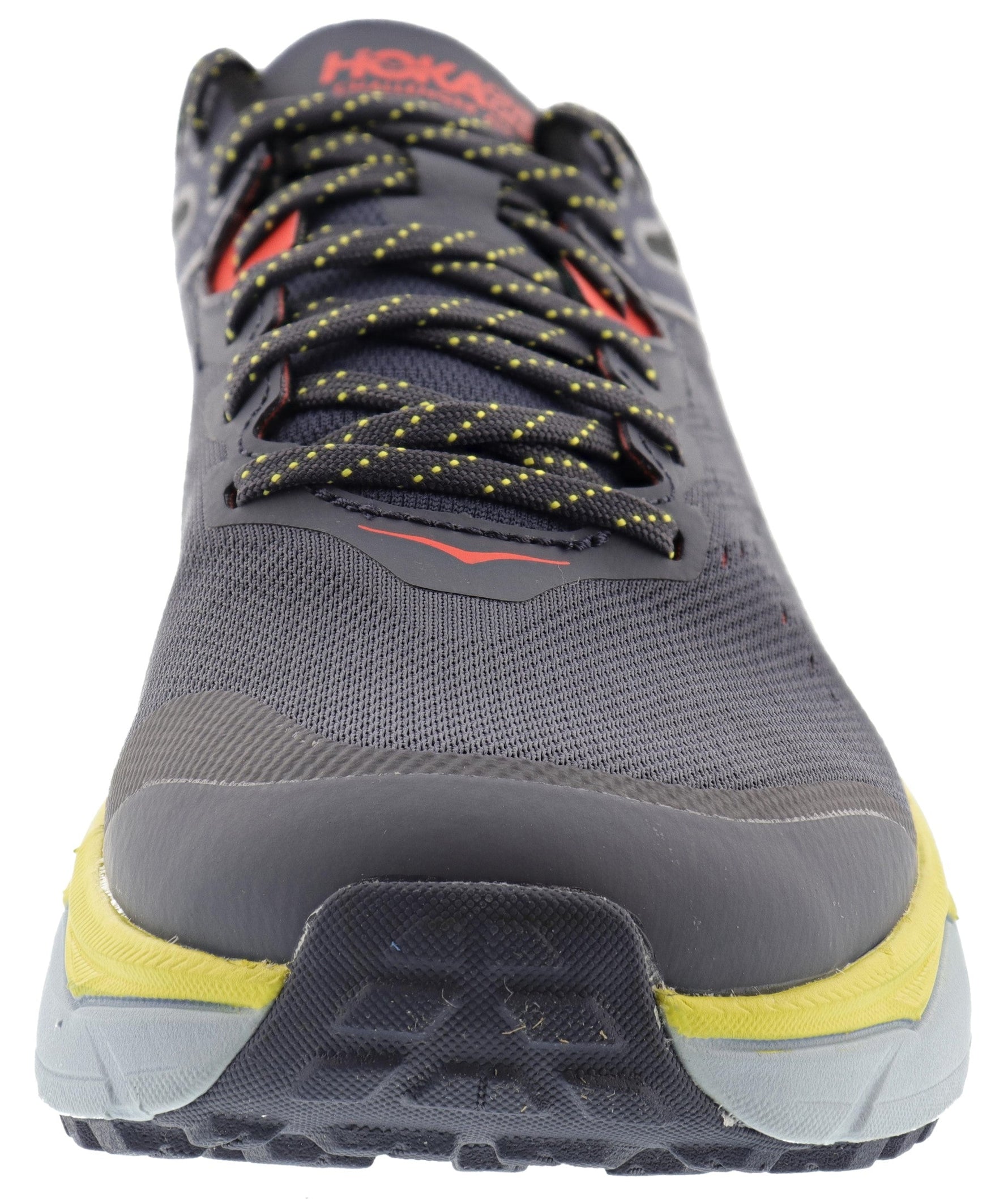 Hoka Challenger ATR 6 men's trail running shoe in dark gray with yellow sole