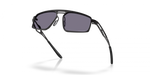 Oakley Bushwick sunglasses rear elevated view showing satin black frame and grey lenses