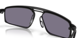 Oakley Bushwick sunglasses front close-up with reflection, satin black frame and grey Prizm lenses