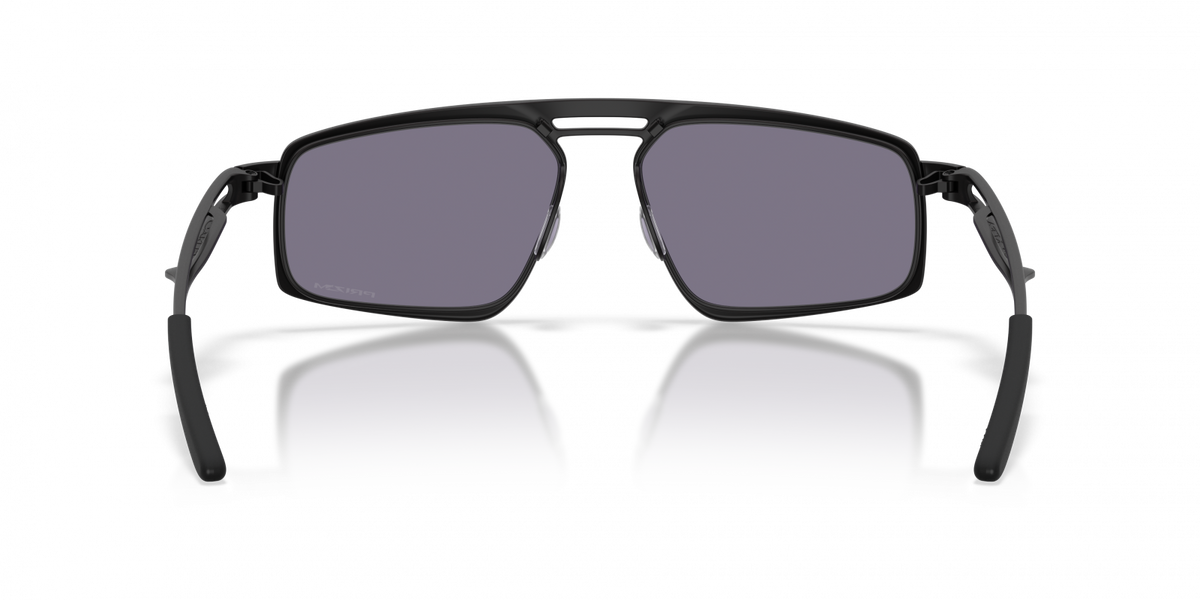 Oakley Bushwick sunglasses rear straight-on view with reflection, satin black frame and grey lenses