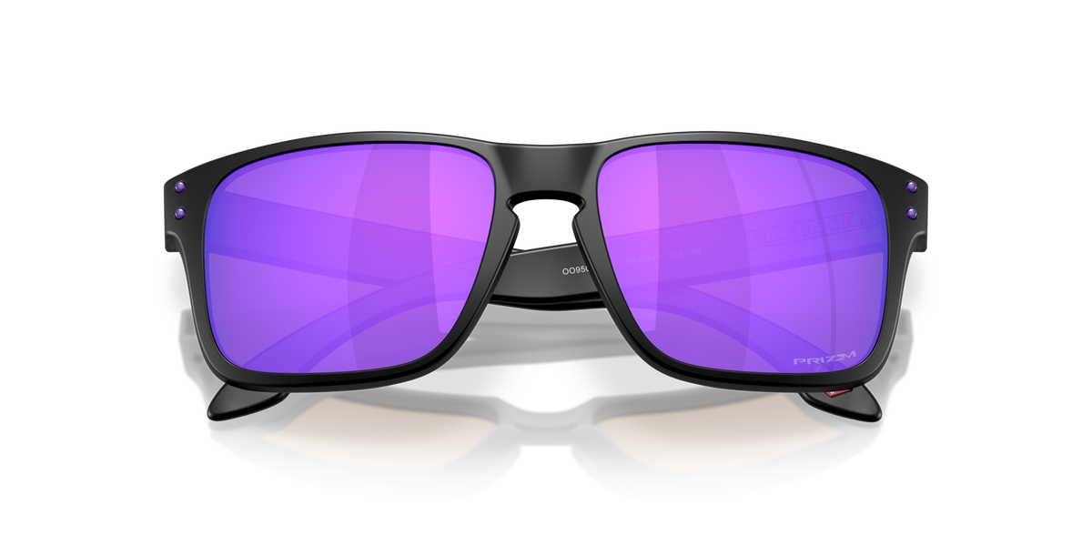 Oakley Holbrook S sunglasses rear view showing matte black frame and violet Prizm lenses