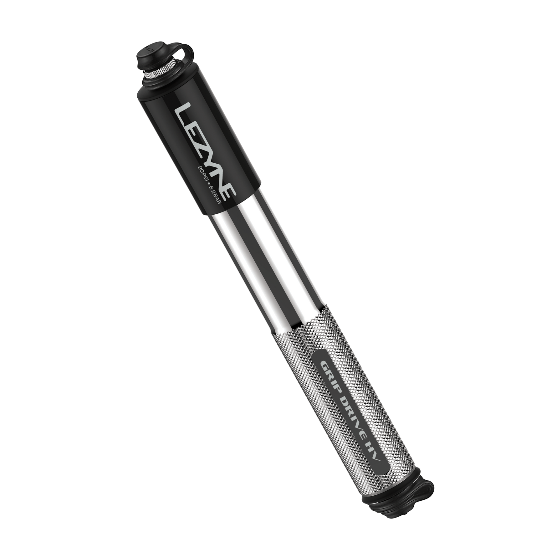 Lezyne Grip Drive HV-S Black bicycle pump with silver shaft and textured grip