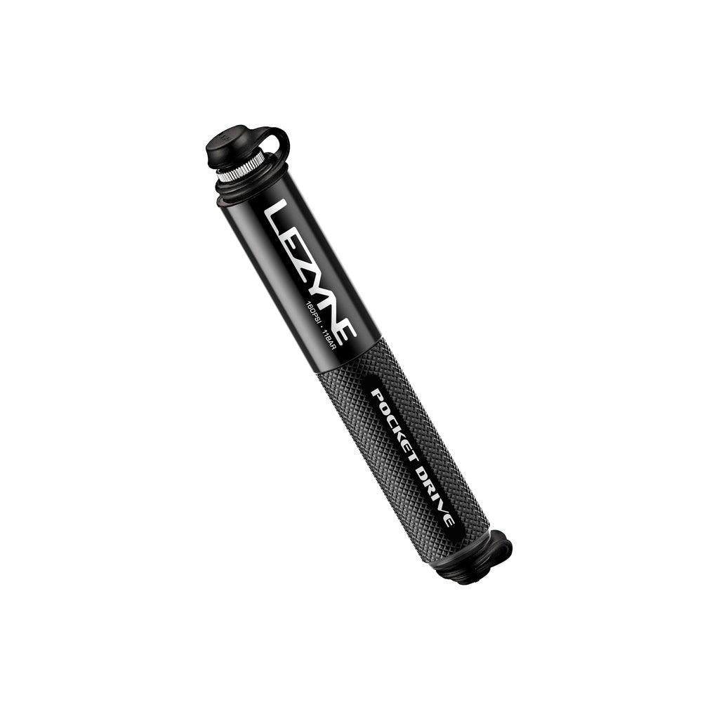 Lezyne Pocket Drive mini bike pump in matte black with textured grip handle