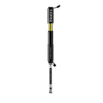 Lezyne Pocket Drive mini bike pump in black with yellow accent stripe, extended hose visible