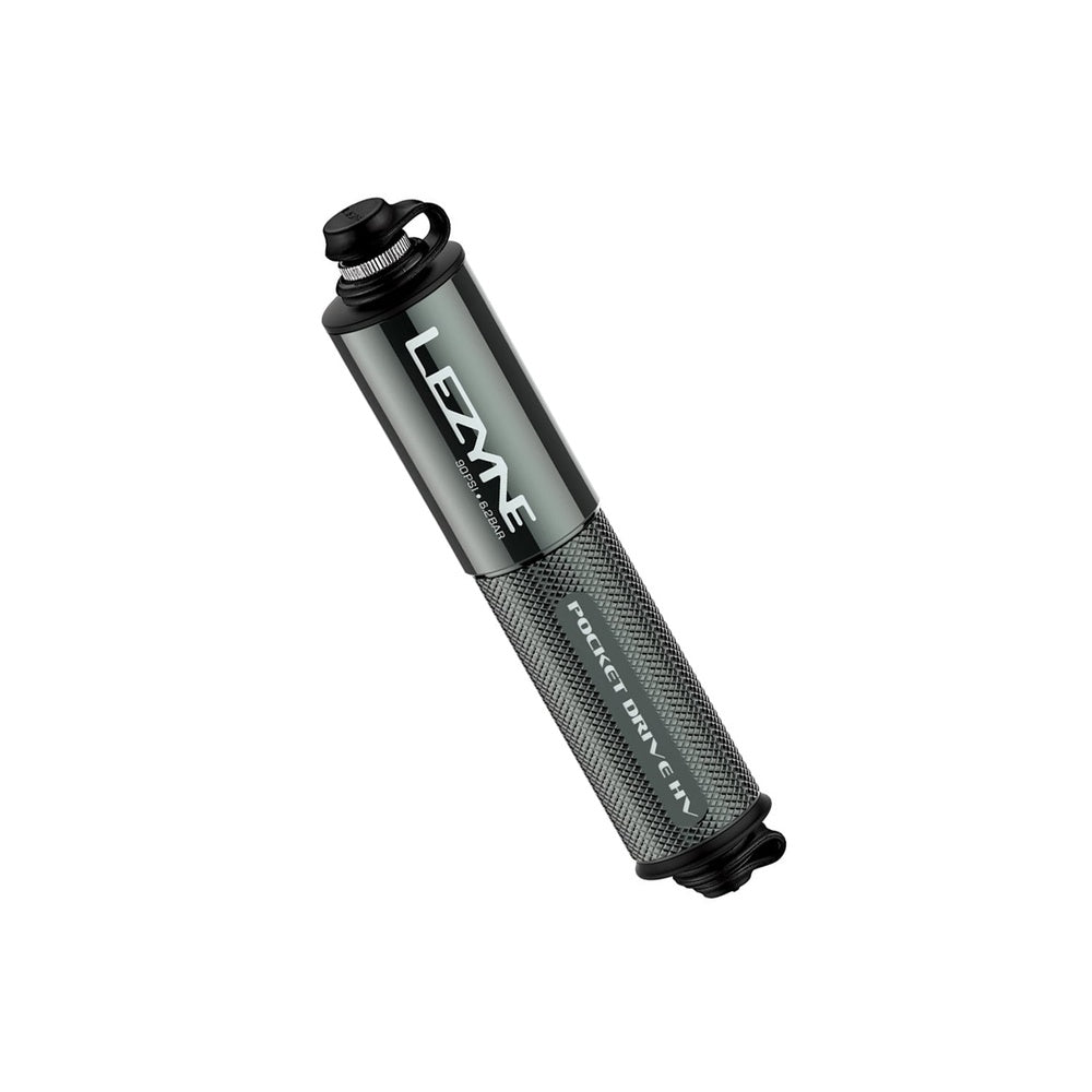 Lezyne Pocket Drive HV mini bike pump in gloss lite grey with knurled grip