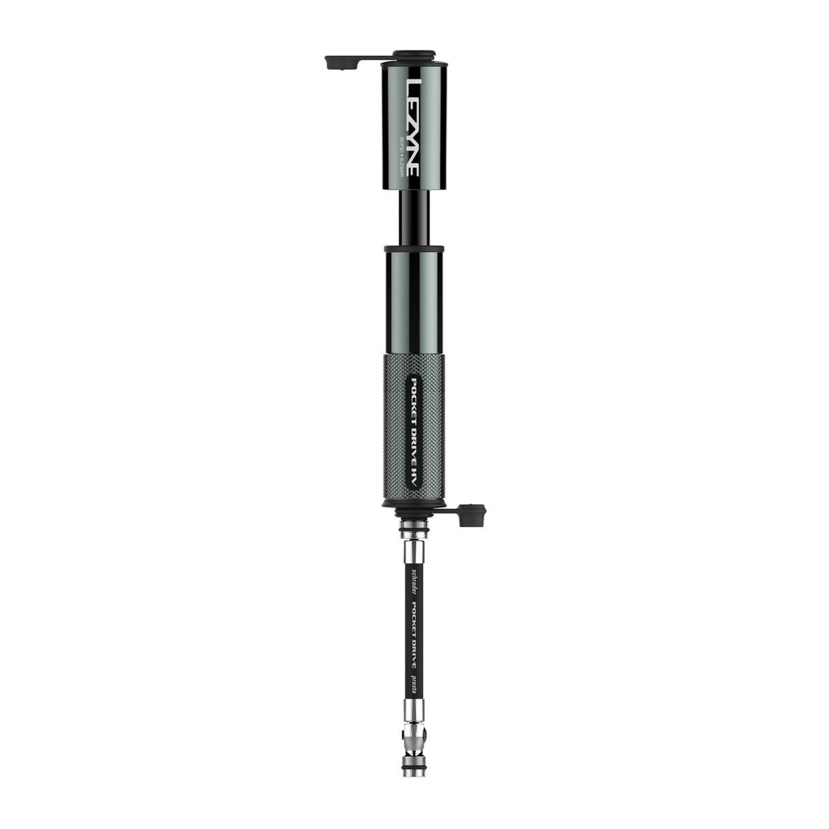 Lezyne Pocket Drive HV mini bike pump in gloss lite grey with flexible hose