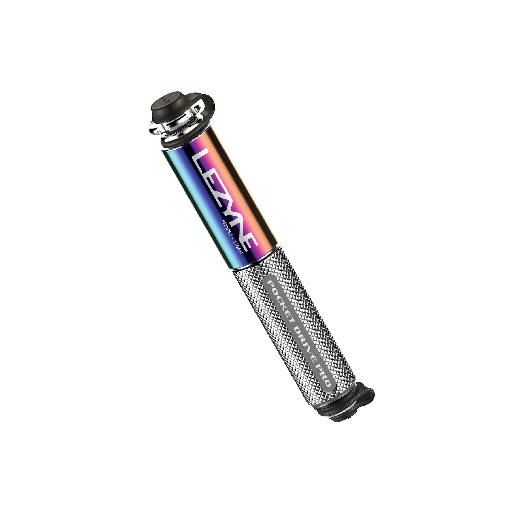 Lezyne Pocket Drive Pro Neo bike pump in rainbow metallic finish with black details