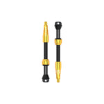 Two Lezyne CNC TLR valve stems with black and gold anodized aluminum components