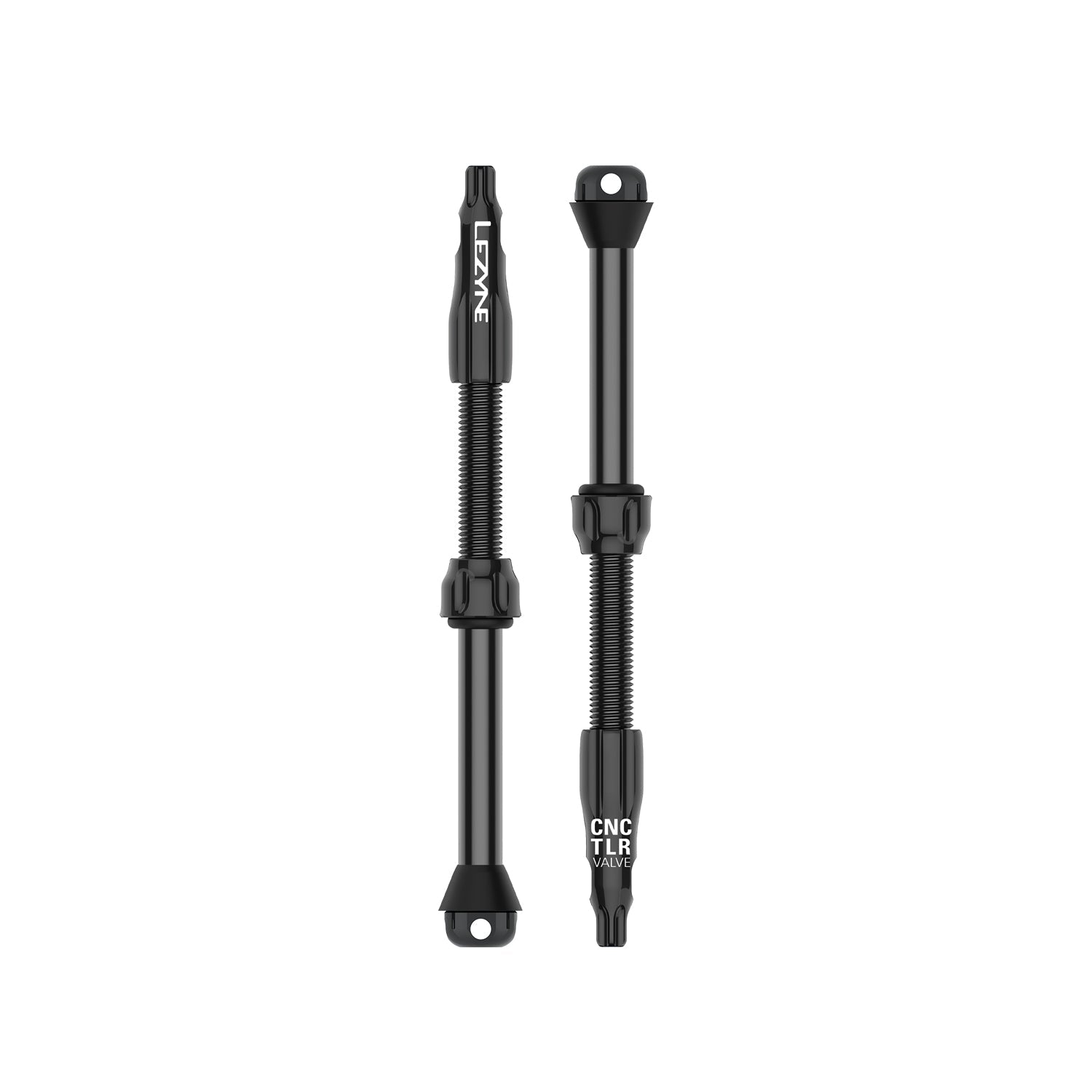 Lezyne CNC TLR tubeless valve stems in black, pair of 60mm valves