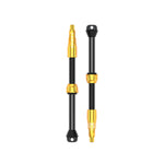 Two Lezyne CNC TLR tubeless valve stems with black bodies and gold accents