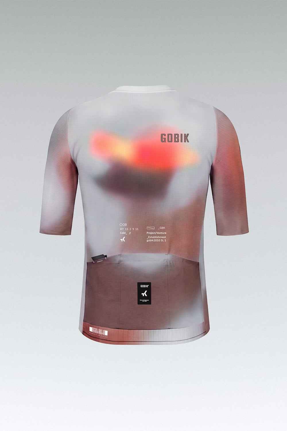 Gobik Attitude 2.0 cycling jersey back view showing graphic print design and back pockets on gray background