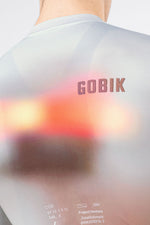 Back detail close-up of Gobik Attitude 2.0 jersey in Flank showing heat-map graphic and brand text
