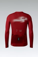 Gobik Vanquish long sleeve jersey rear view in bright red showing back pockets and GOBIK branding