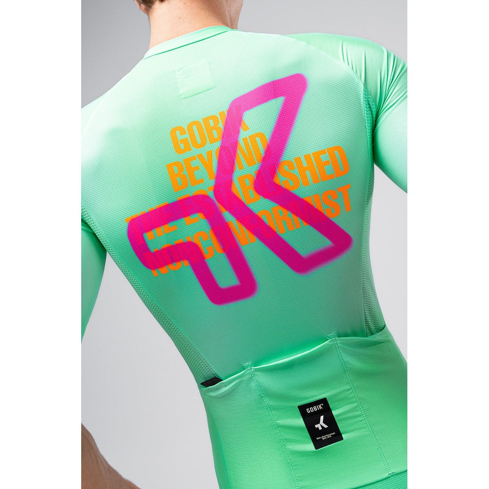 Gobik CX Pro 4.0 long sleeve cycling jersey in Blast mint green colorway, rear view