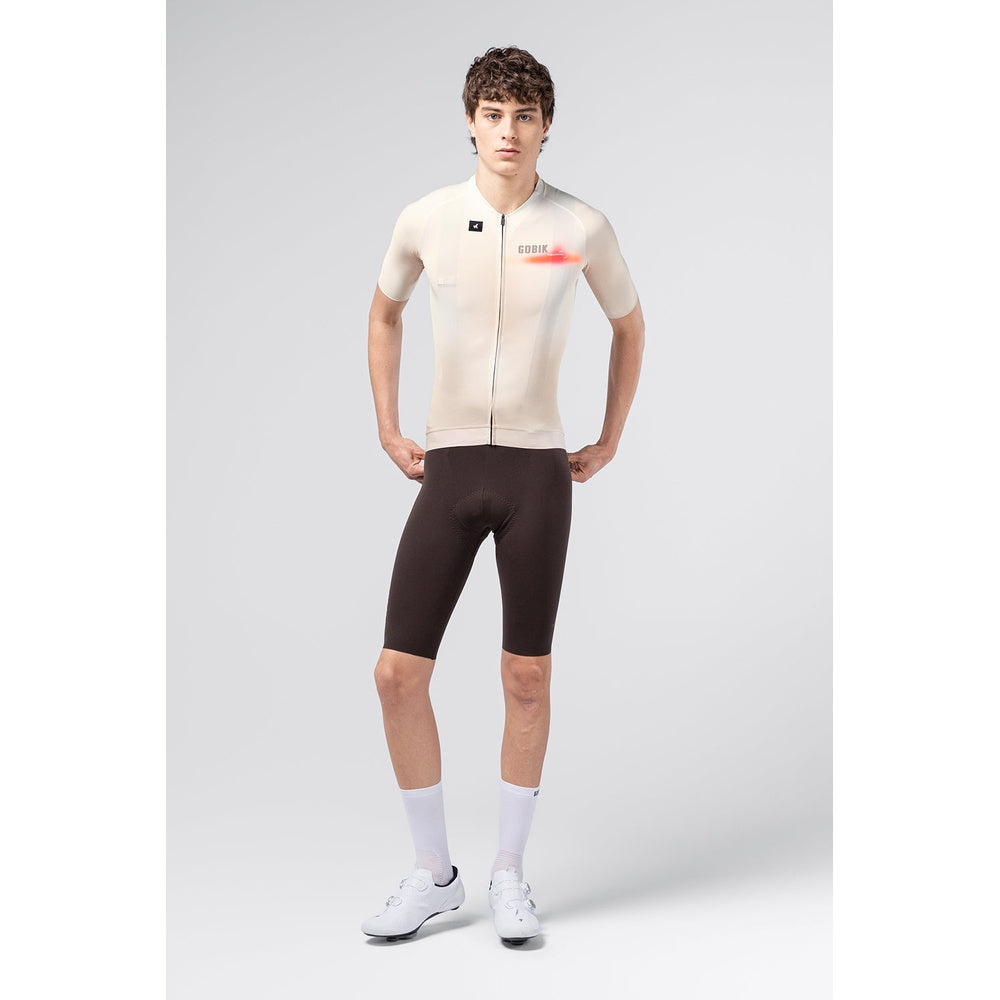 Gobik CX Pro 4.0 men's short sleeve cycling jersey in almond colorway, full front view