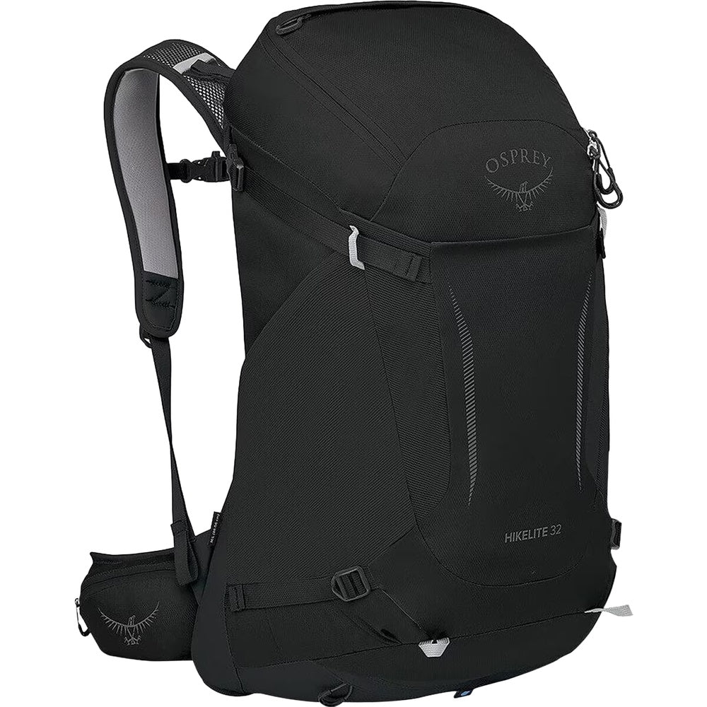 Osprey Hikelite 32 black hiking backpack with shoulder straps and multiple compartments