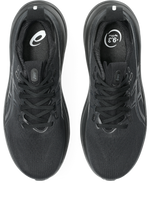 ASICS Gel Nimbus 28 pair of running shoes in black top-down overhead view