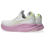 ASICS Gel Nimbus 28 running shoe in white with hazy lilac pink sole