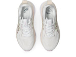 ASICS Gel Kayano 33 running shoes in white with hazy lilac accents, top view