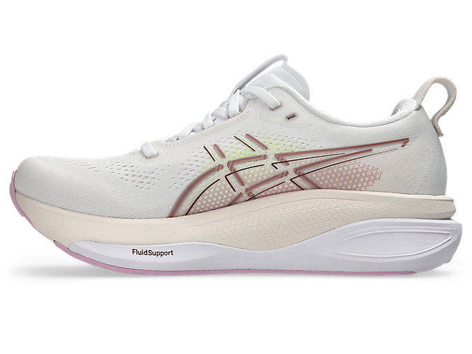 ASICS Gel Kayano 33 running shoe in white with hazy lilac accents