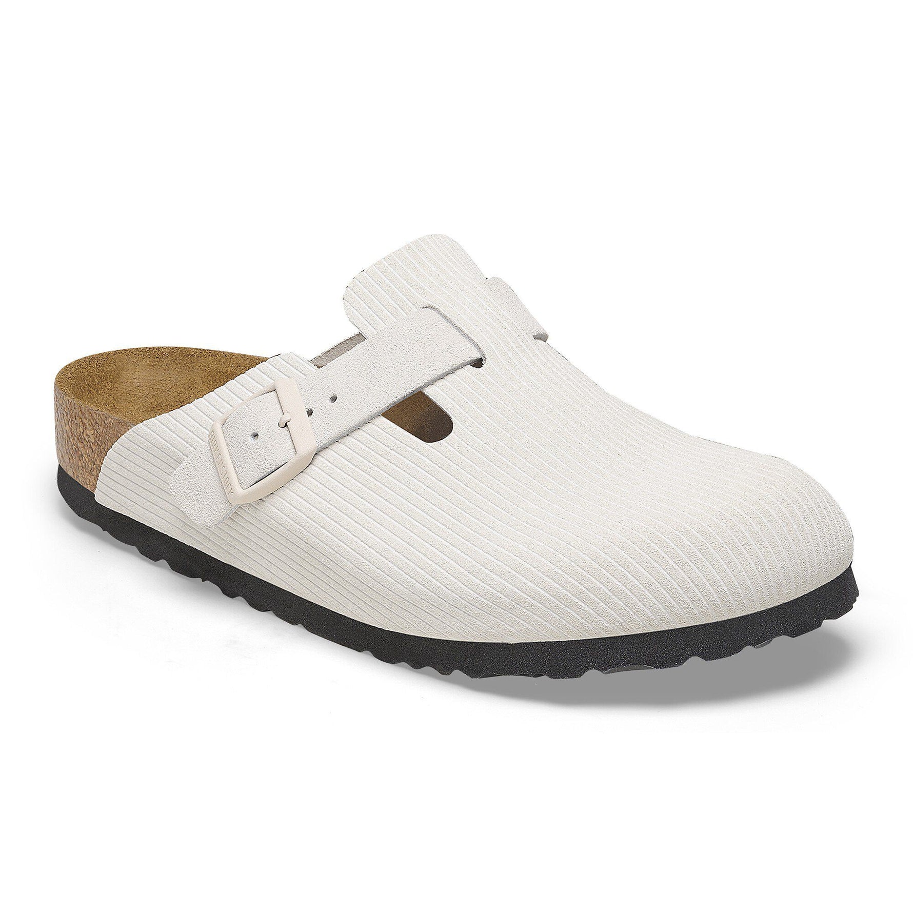 Birkenstock Boston clog in antique white corduroy with adjustable buckle strap