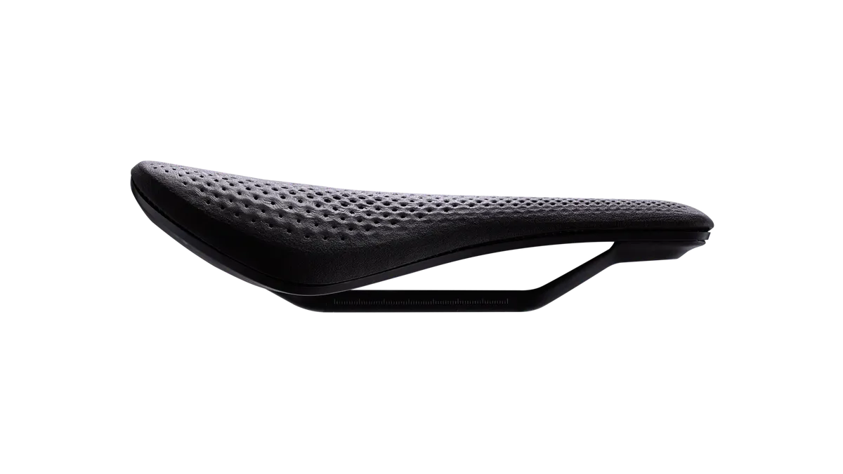 Specialized S-Works Power Evo Mirror saddle in black shown from side profile view revealing ergonomic shape
