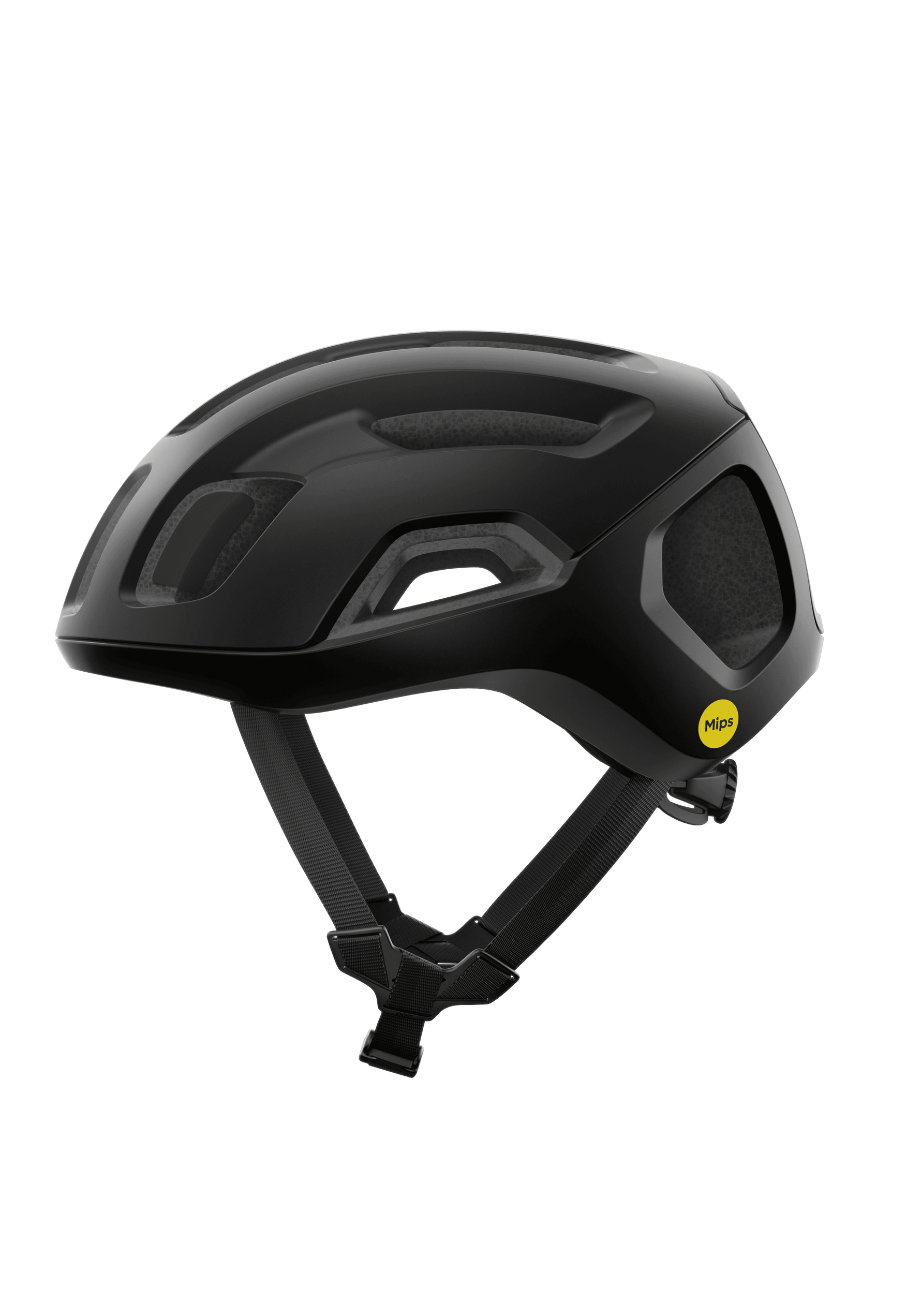 POC Ventral Air MIPS cycling helmet in matte black with yellow MIPS logo