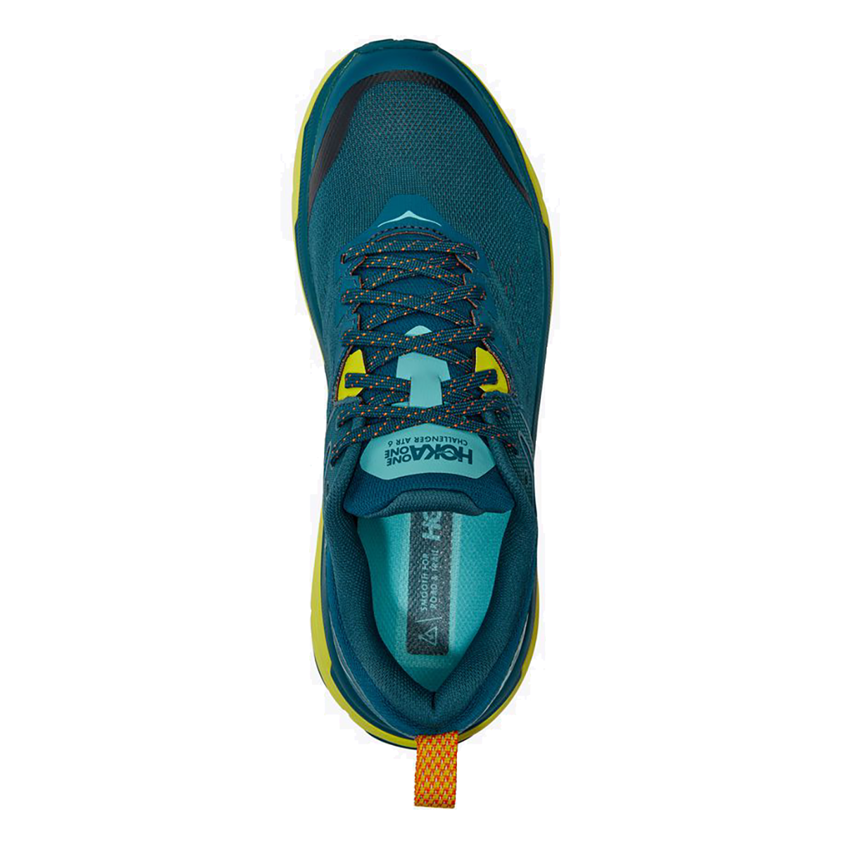 HOKA Challenger ATR 6 men's trail running shoe in blue coral colorway, top view