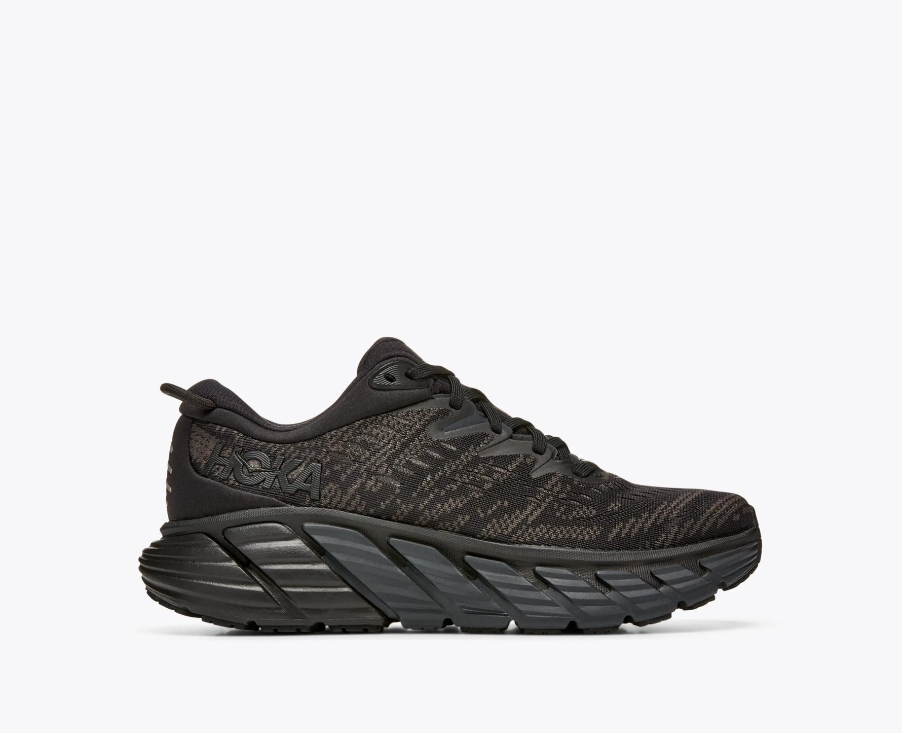 Hoka Gaviota 4 women's running shoes in black with textured upper and chunky midsole