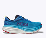 Hoka Bondi 8 men's running shoe in virtual blue colorway with professional studio lighting