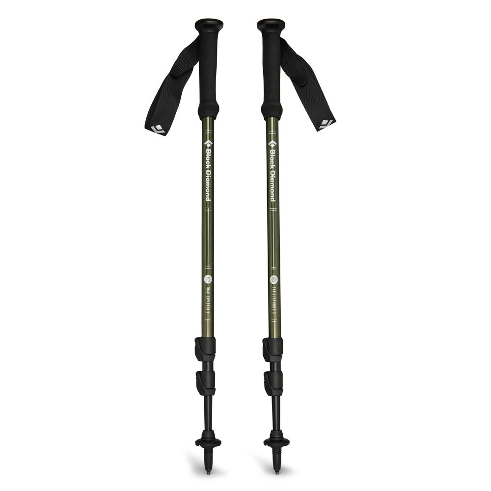 Black Diamond Trail Explorer 3 trekking poles in olive green Tundra colorway, pair shown upright