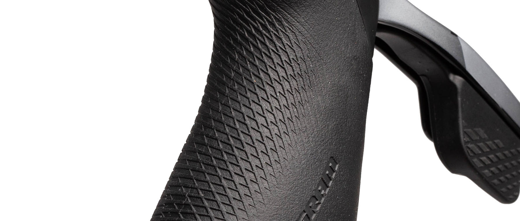 SRAM Force eTap AXS left shifter with black textured grip and ergonomic design