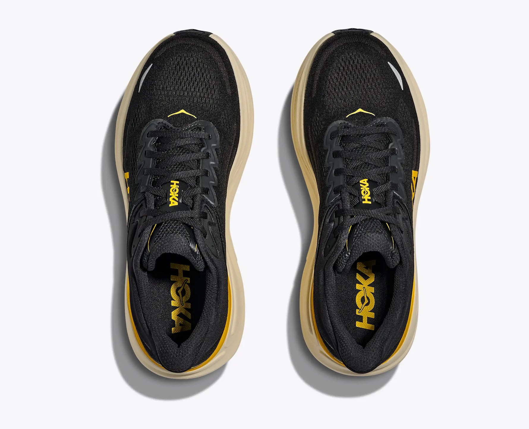 Hoka Bondi 9 men's running shoes in asphalt grey with yellow accents
