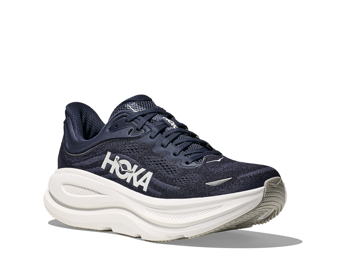 HOKA Bondi 9 running shoe in varsity navy with white cushioned midsole