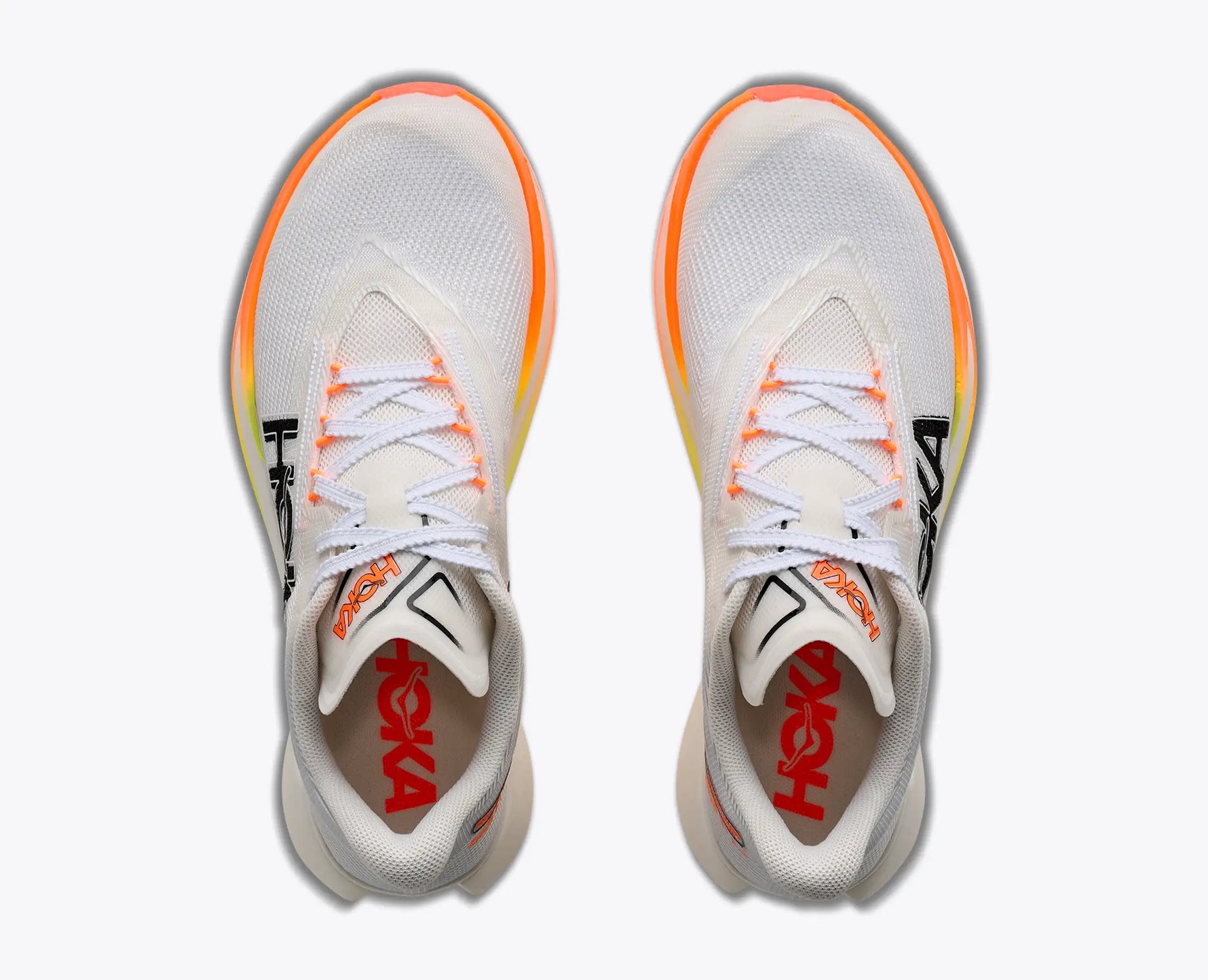 HOKA Cielo X1 3.0 running shoes in Frost and Black, top-down view