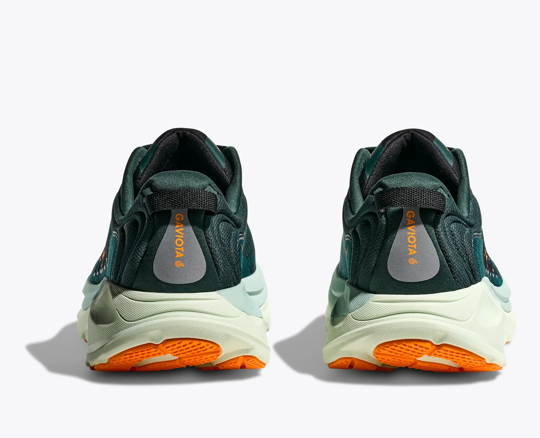 Hoka Gaviota 6 men's running shoes in bay leaf green with orange sole details