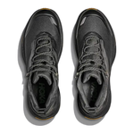 HOKA Transport Hike GTX mid hiking shoes in black, top-down view showing laces