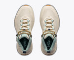 HOKA Transport Hike GTX mid-top hiking shoes in Alabaster and Glimmering Blue, top view