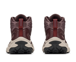 Rear view of pair of Hoka Transport Hike GTX boots in deep mauve showing heel pull tabs