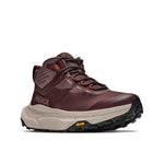 Hoka Transport Hike GTX mid hiking boot in deep mauve with Vibram outsole, front angle view