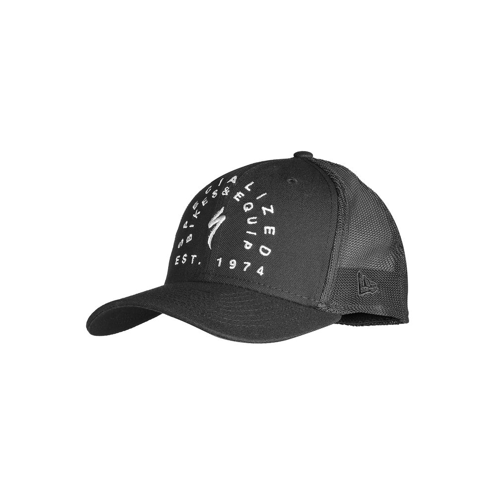 Specialized New Era Stoke Trucker Hat in charcoal with mesh back panels